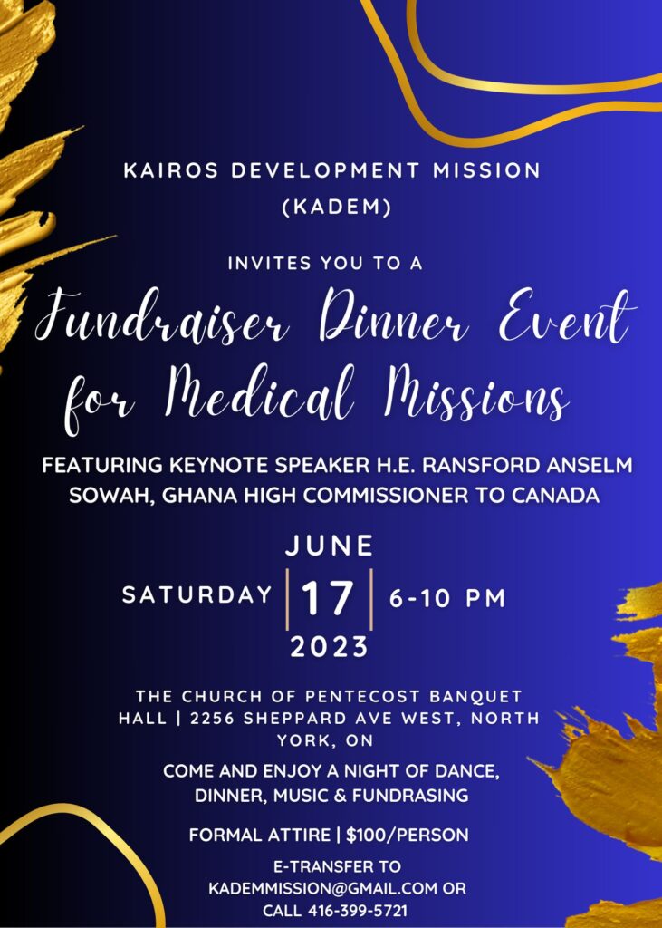 Poster for KADEM Fundraising dinner in June, 2023, at the Church of Pentecost Banquet Hall
